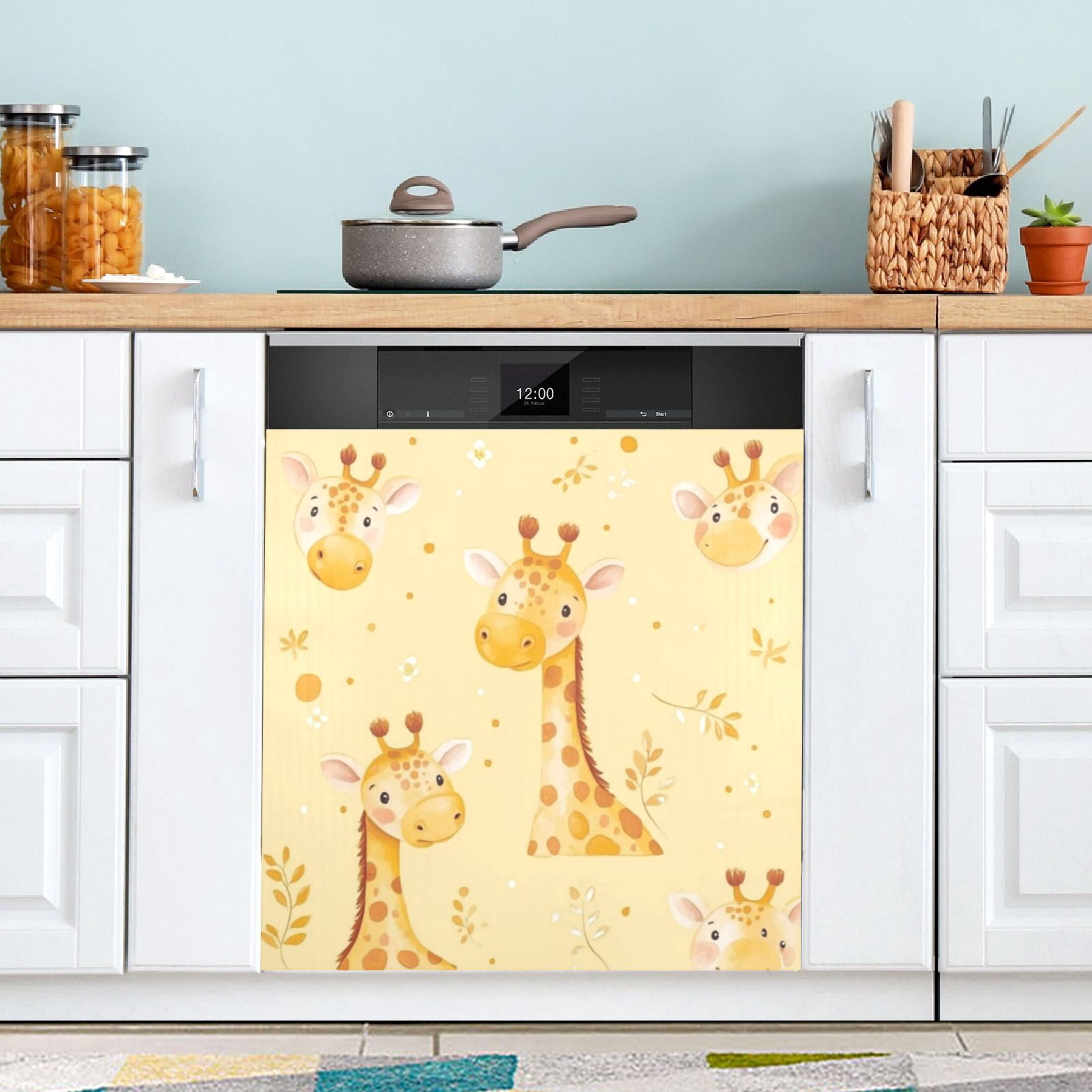 Dishwasher Magnetic Sticker 23x26 Inch Refrigerator Magnetic Sticker Washing Machine Magnetic Sticker Kitchen Panel Magnetic Sticker Home Decor Yellow Cartoon Giraffe