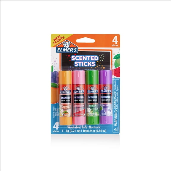 Elmer’s Scented Glue Sticks, School Glue, Clear Color, 6 Grams Each, 4 Count, 5 min Dry Time