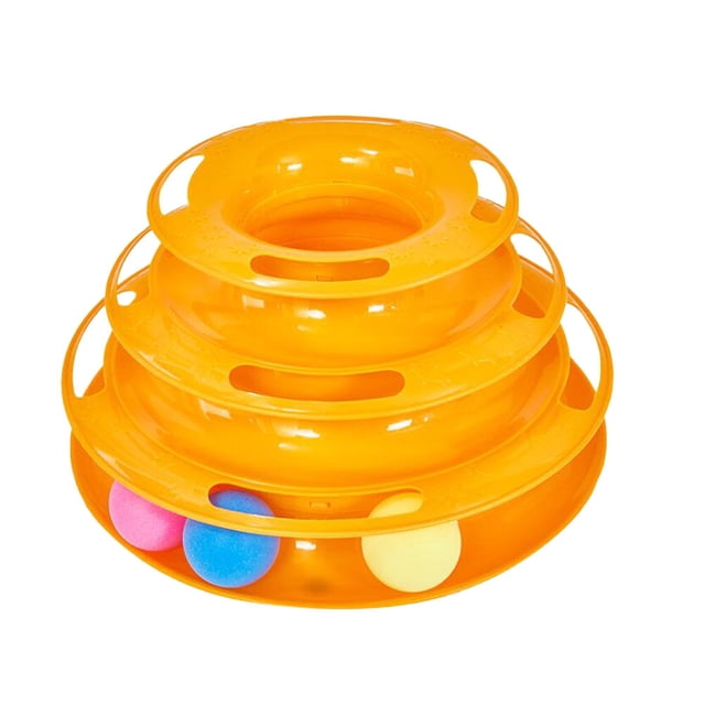 1 juguete interactivo para gatos de tres niveles con forma de pista redonda y divertida (naranja)