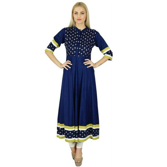 Bimba Women Blue Anarkali custom Kurti Long Flaired Rayon Kurta Indian Ethnic Blouse