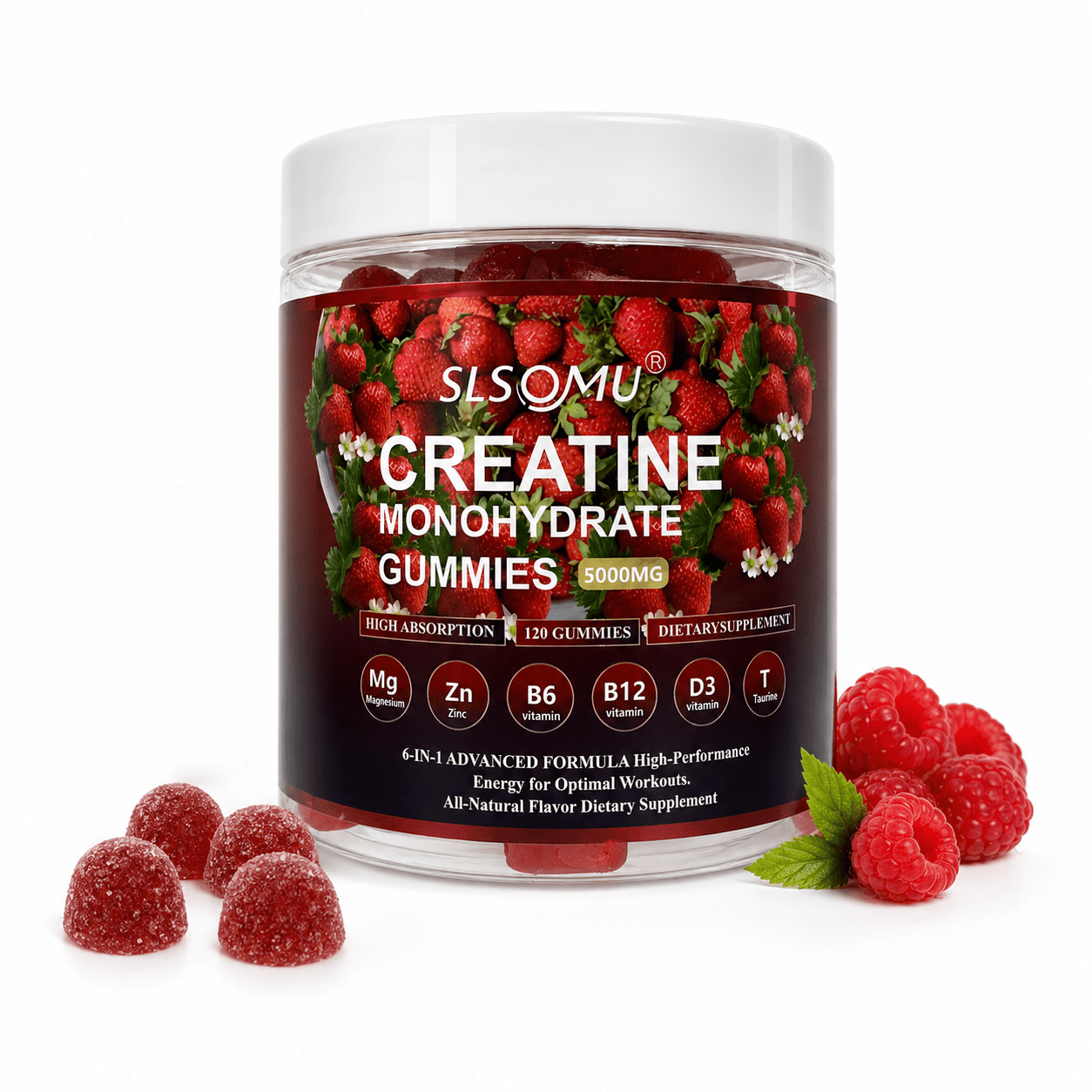 Slsomu Creatine Monoglycerides Gummies, 5000mg Per Serving, Strawberry Flavor, 110 Count, Vegan, Non-GMO, Pre-Workout Supplement for Men & Women