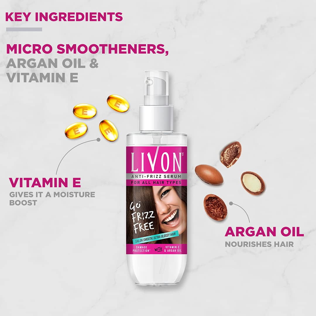 Livon Hair Serum for All Hair Types Smooth, Frizz Free and Glossy Hair - 50  ml 