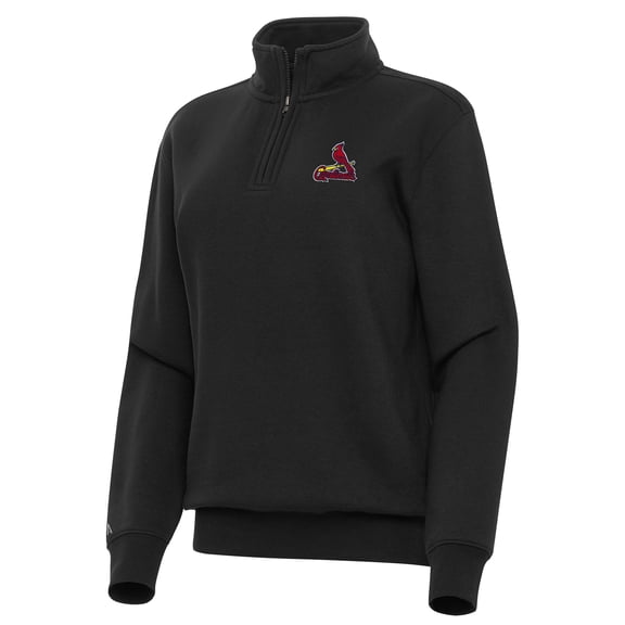 Women's Antigua Black St. Louis Cardinals Victory Quarter-Zip Sweatshirt