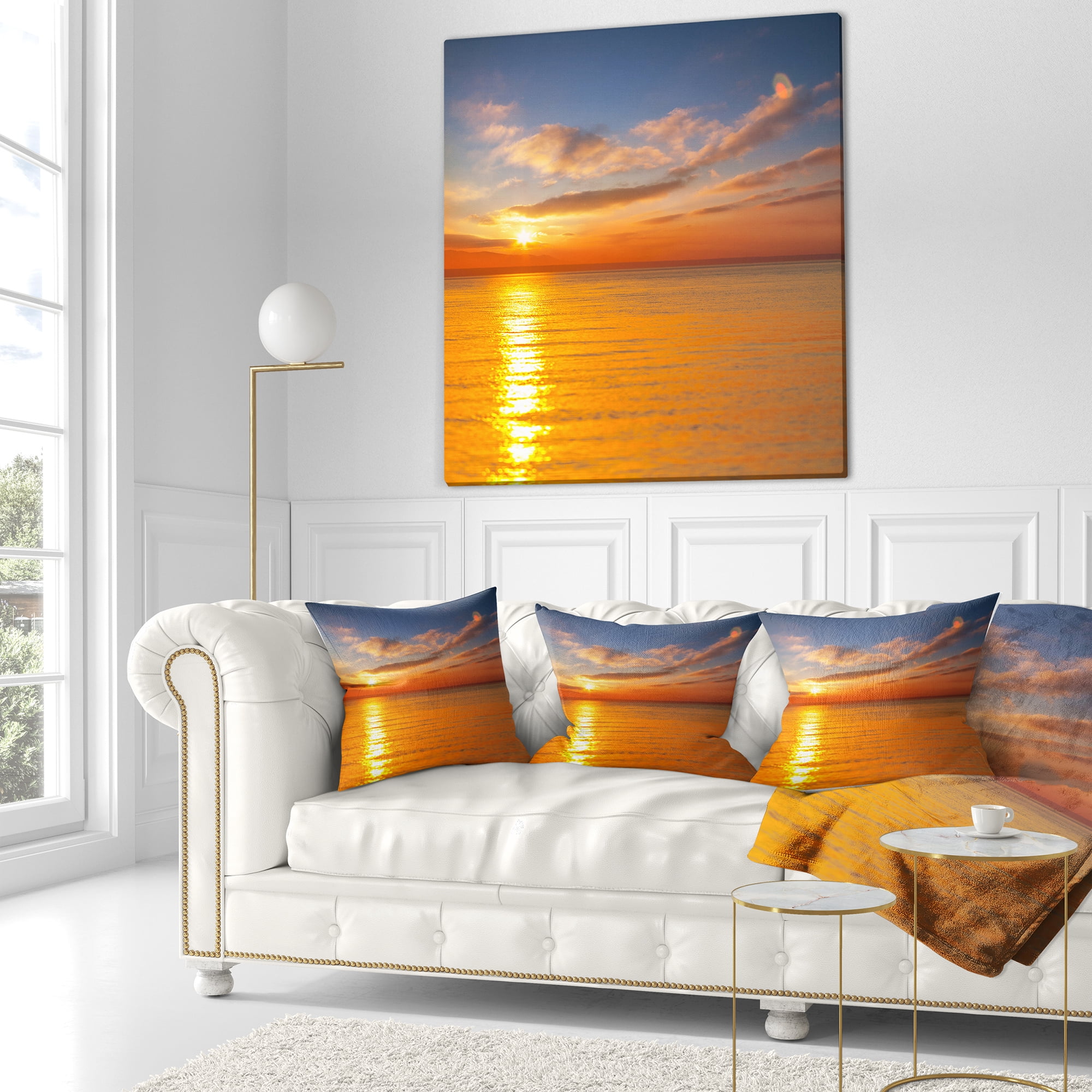Designart Beautiful Sunset Reflecting in Sea - Seashore Throw Pillow - 18x18