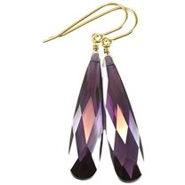 14k Gold Filled Cubic Zirconia Earrings Simulated Amethyst Purple Large Long Faceted CZ Drops 2 Inch Designed for Adult Women