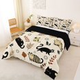 thumbnail image 3 of Manfei Retro Cat Queen Comforter Set, Autumn Foliage Comforter Sets Queen, Cream Brown, Black Reversible, 3 Pieces, 1 Comforter and 2 Pillowcases, 3 of 7