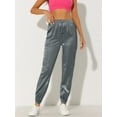 thumbnail image 2 of Pantalones cargo de satén sedoso de tiro alto elástico con cordón para mujer Gris oscuro S, 2 of 6