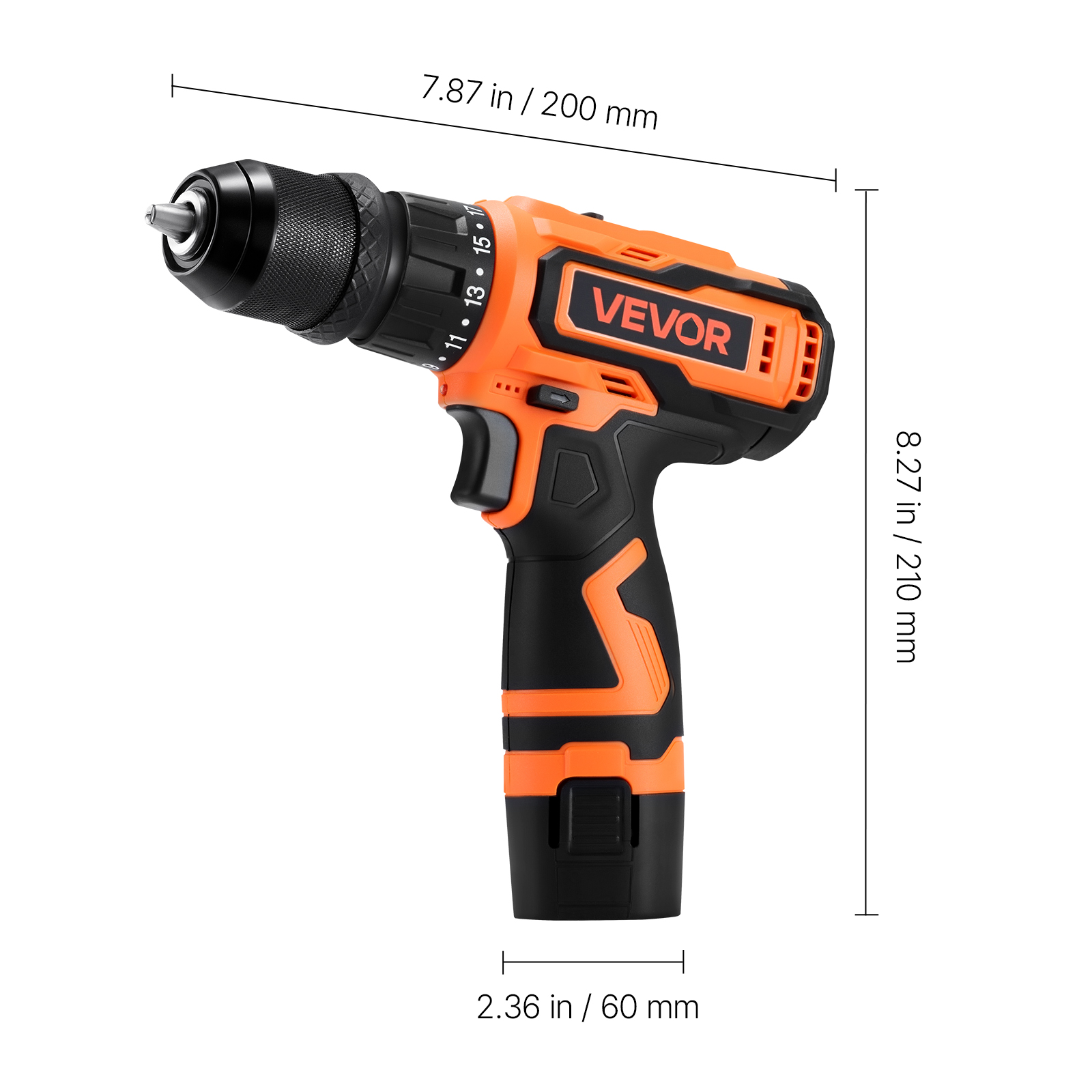 VEVOR Cordless Drill Driver, 5-In-1, Metal Chuck, Dual-Speed Variable, Drill Driver Kit with 2 Lithium Batteries and Charger, Tool Box, for Wood and Metal Drilling, Screw Tightening or Loosening