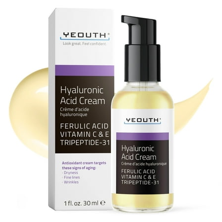 YEOUTH Hyaluronic Acid Cream with Vitamin C & E, Ferulic Acid & Tripeptide 1 oz
