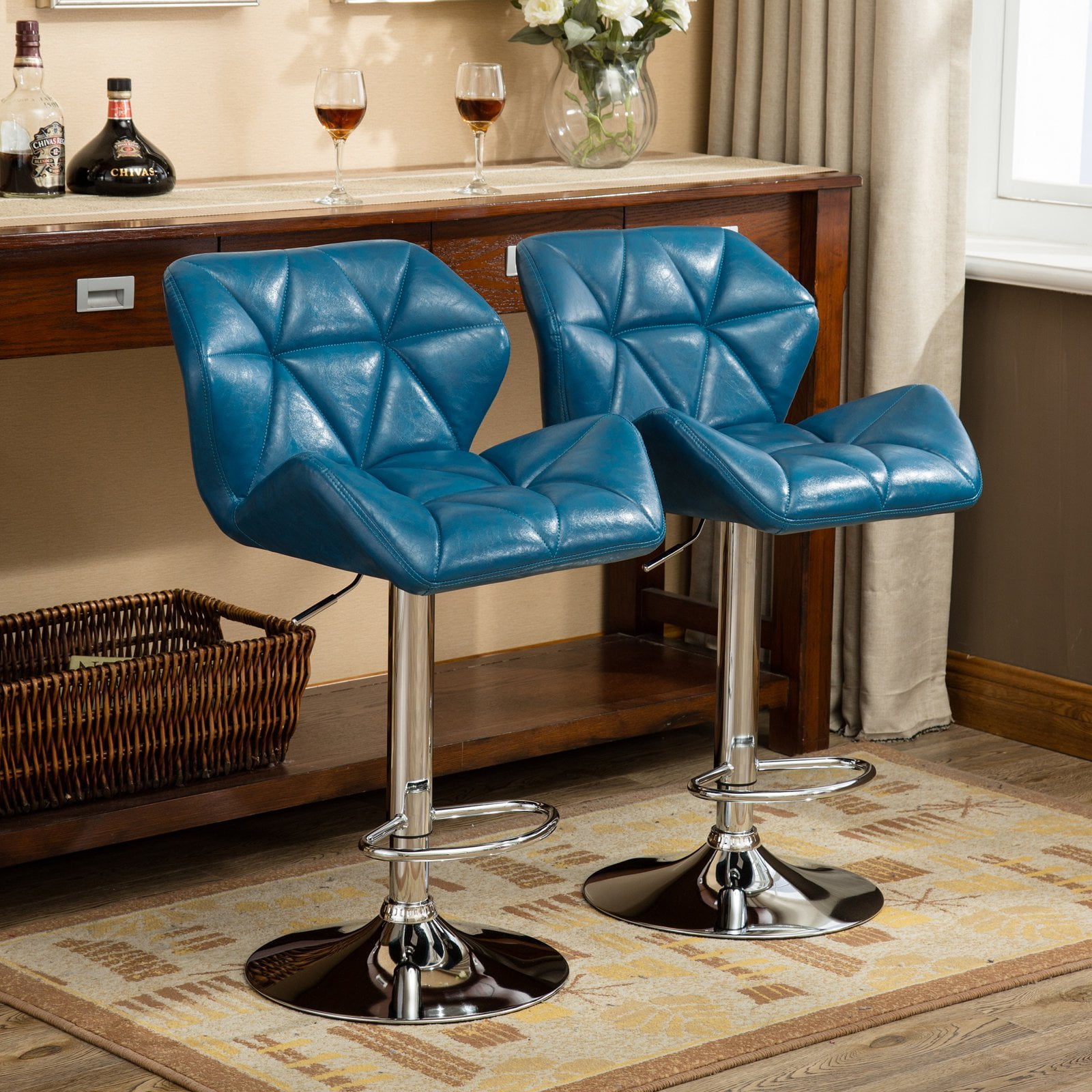 Roundhill Furniture Glasgow Contemporary Tufted Adjustable Height Hydraulic Bar Stools, Set of 2, Black