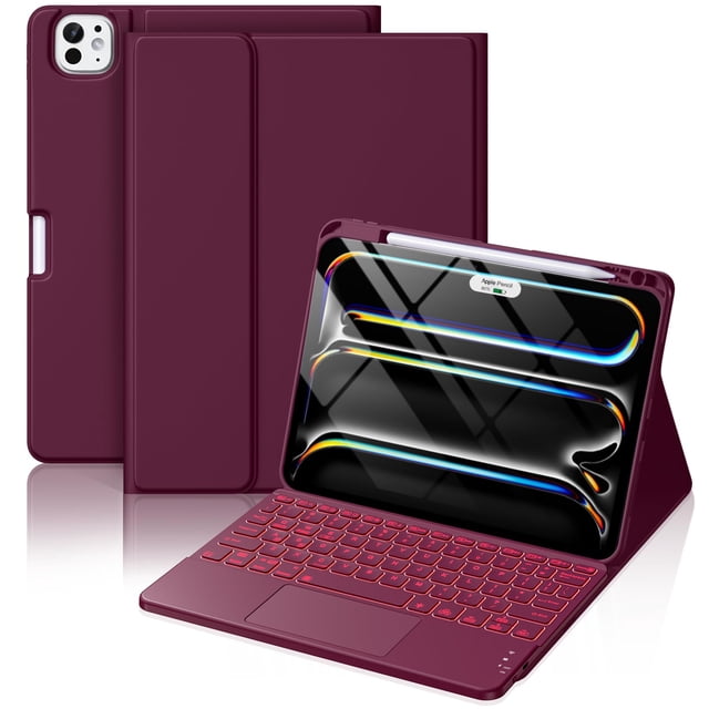 Hamile for iPad Pro 11-inch Case with Keyboard (M5/M4) - Magnetic Wireless Detachable Keyboard with Multi-Touch Trackpad 7 Color Backlit Stain Proof