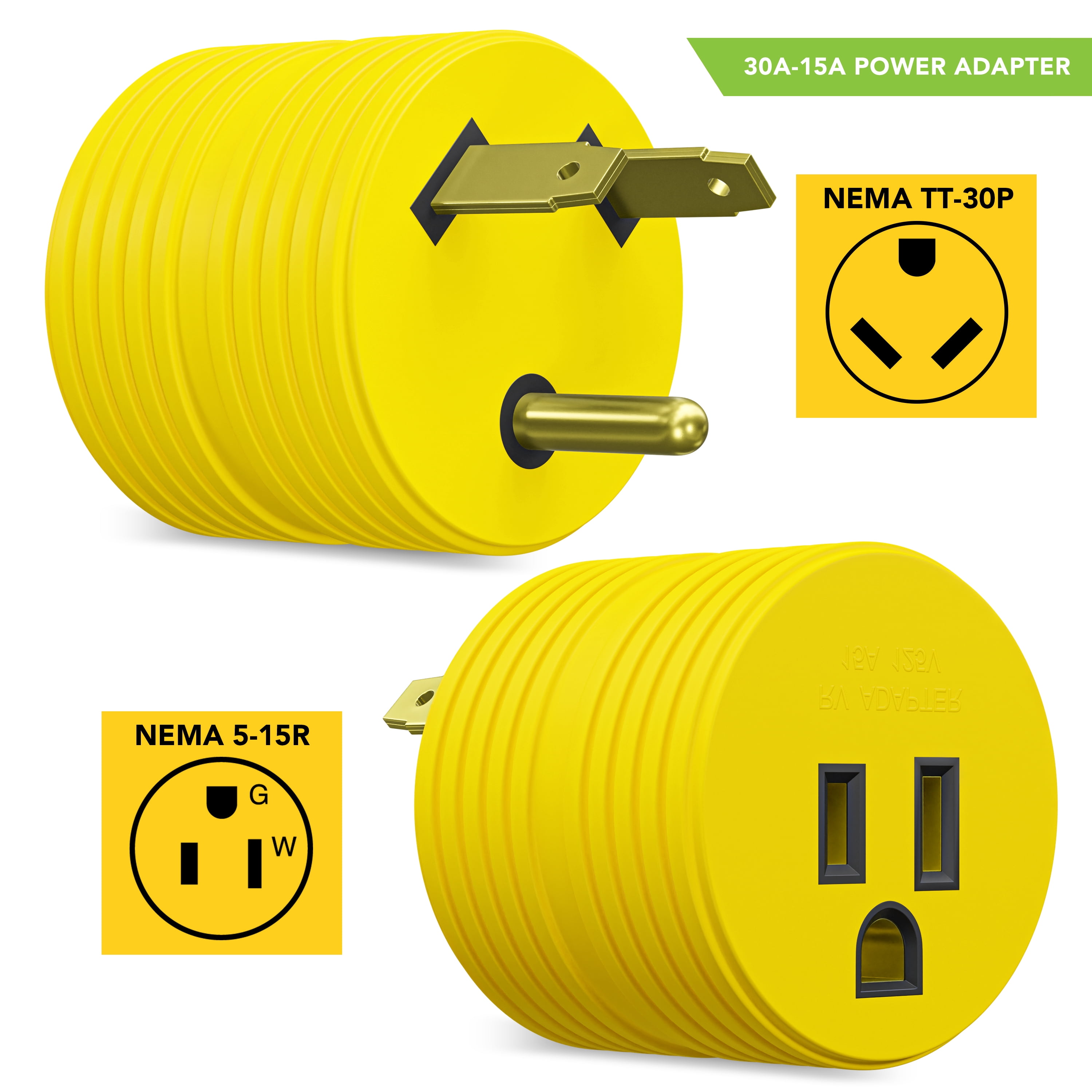 Leisure Cords Power Adapter 3 Prong 30 amp Male to 15 amp Female RV Camper Generator Plug Outdoor Electrical Power Converter (30 Male - 15 Female)