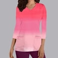 thumbnail image 2 of Xfvqtps Scrub Tops for Women Gradient Soft V-Neck 3/4 Sleeve Scrubs Comfortable Nursing Uniforms Casual Printed T-shirt Nursing Clothes Top Working Uniforms with Pockets Hot Pink, 2 of 5