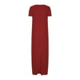 thumbnail image 4 of LMKIHUSA Long Dresses for Women Casual Round Neck Short Sleeve Maxi Dress Summer Loose Fit Plain Solid Color Vacation Long Tee Shirts Dress,Wine M, 4 of 5