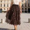 thumbnail image 2 of Arlun Lace Plaid Skirts for Women Irregular Mesh Cake Skirt with Layered Lightweight Flowy Knee Length A Line Skirts Ladies Fashion Streetwear Khaki One Size, 2 of 7
