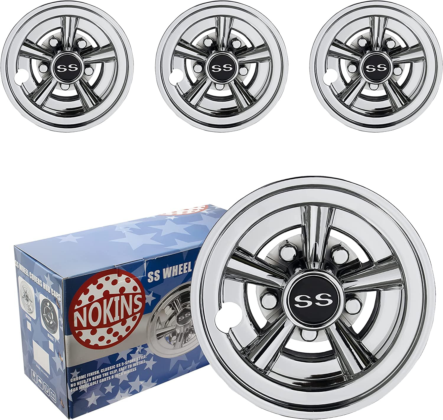 Silver Golf Cart Wheel Hub Caps 8 Inch SS Set of 4 Universal for EZGO