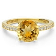 thumbnail image 3 of Gem Stone King 14K Yellow Gold Yellow Citrine and Lab Grown Diamond Engagement Ring for Women | 2.96 Cttw | Round 9MM | Gemstone November Birthstone | Size 6, 3 of 6