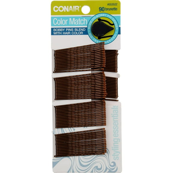 Conair Styling Essentials Bobby Pins  Brown  90 Ct. (Pack of 8)