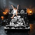 thumbnail image 3 of Homewish Halloween Couple Skeleton Queen Sheets, Gothic Rose Flower Queen Sheet Sets, Black White, 4 Pieces (1 Flat Sheet, 1 Fitted Sheet and 2 Pillowcases), 3 of 4