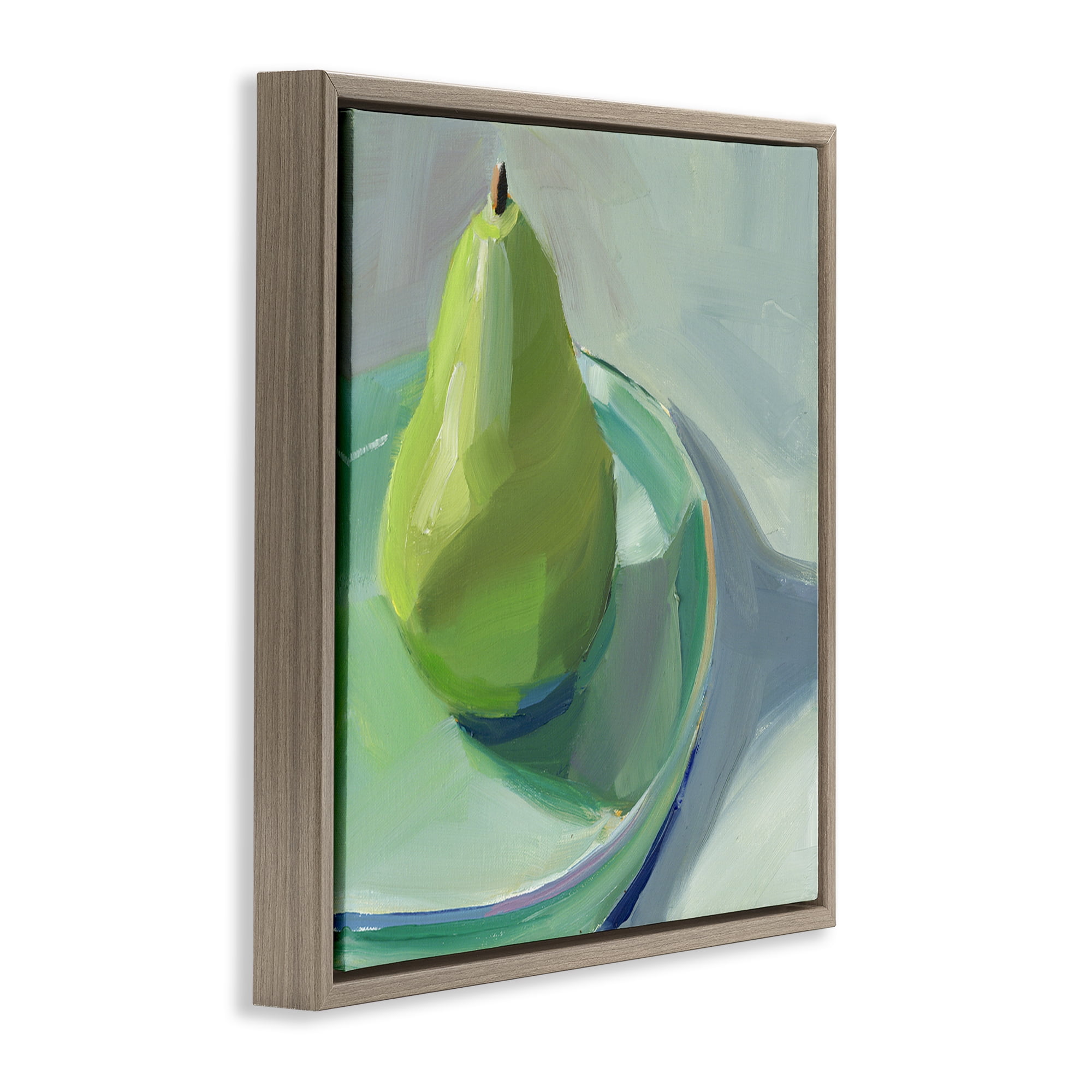 Stupell Industries Pear On Dish Still Life Food & Beverage Painting Brown Floater Framed Canvas Art Print Wall Art, 18 x 18