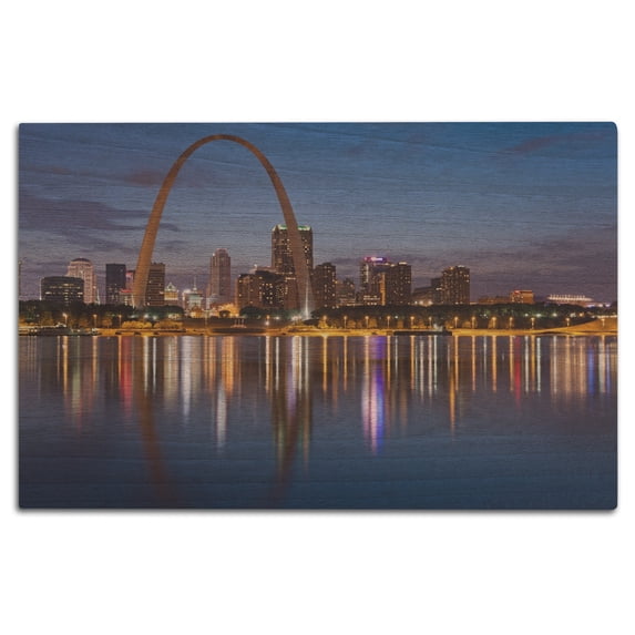 St. Louis, Missouri, Skyline, Photography A-93070 Birch Wood Wall Sign (12x18 Rustic Home Decor, Ready to Hang Art)