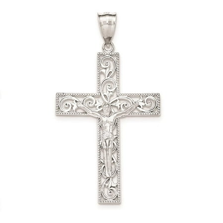925 Sterling Silver Polished Beaded Filigree INRI Crucifix Charm Pendant
