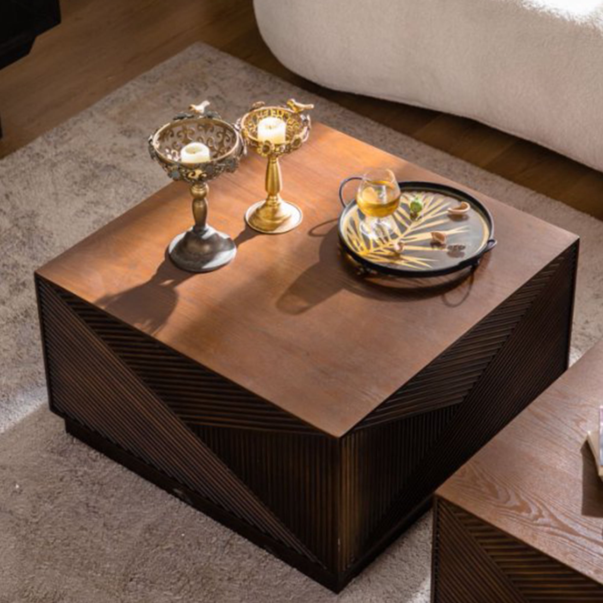 Leumius Square Coffee Table Modern Colour Combination Coffee Table Not Need Assembly Coffee Table for Living Room Walnut