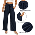 thumbnail image 3 of Gleelaud Women's Wide Leg Pants with Pockets Lightweight High Waisted Adjustable Tie Knot Loose Trousers Navy Blue, 3 of 7