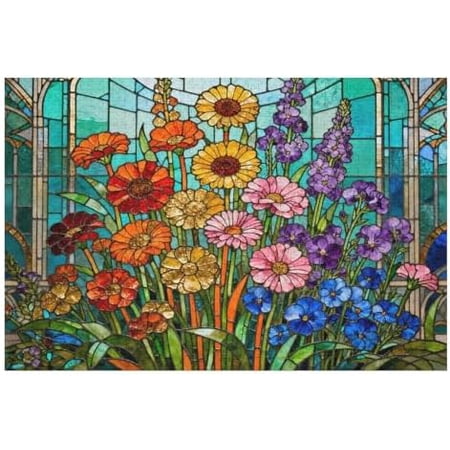 1000 Piece Jigsaw Puzzle Stained Glass Vibrant Flower Mosaic Art Recycled Cardboard Puzzle Family Game Wall Display