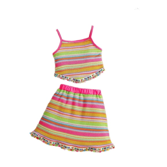 Girls Summer Casual Play Outfit Sleeveless Dress And Shorts Set With Beaded Design For Toddlers And Kids