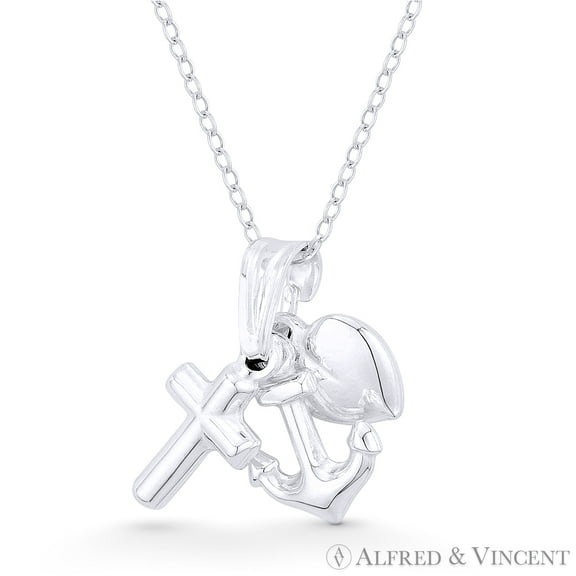 Anchor, Cross, & Heart Charm Pendant in Italy .925 Sterling Silver