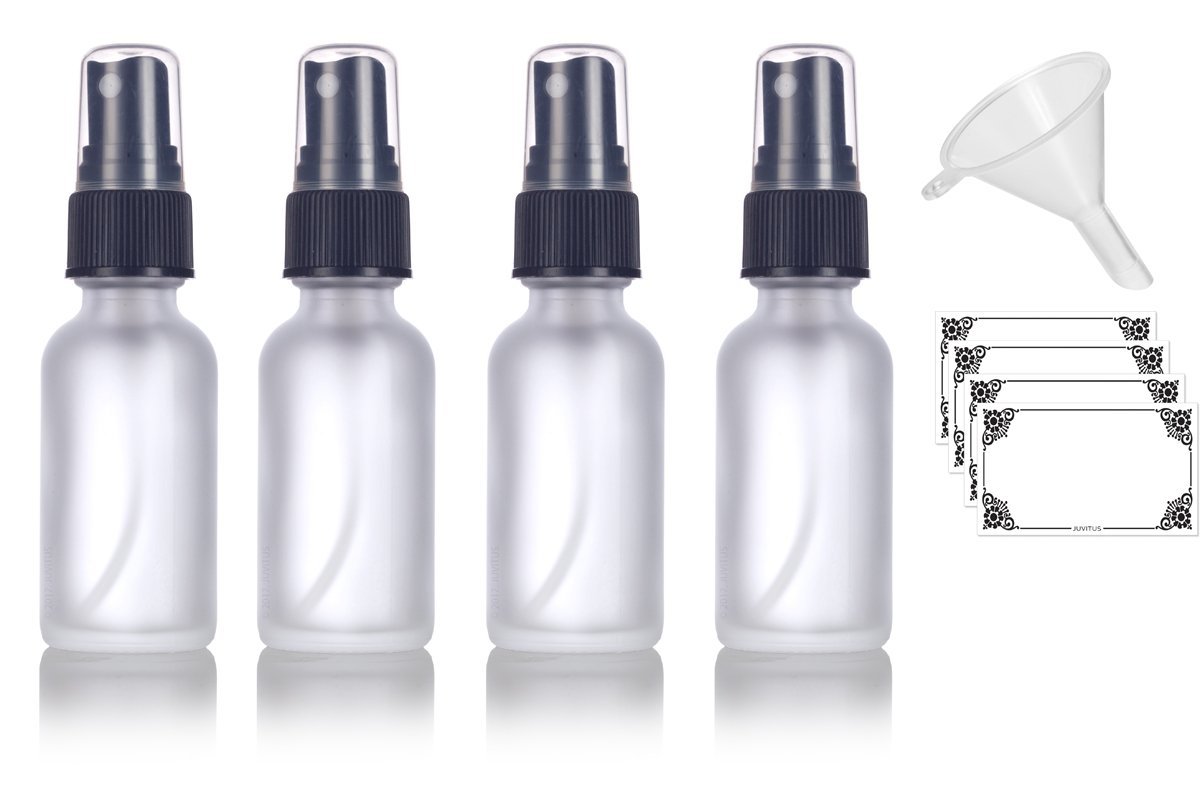 1 oz Frosted Clear Glass Boston Round Black Fine Mist Spray Bottle (4