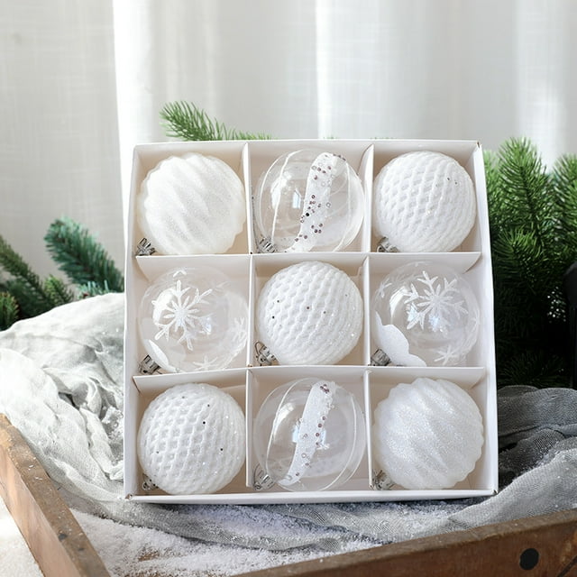 Nvzi Juego de 9 adornos navideños en forma de bola de 80 mm/3,15 pulgadas, brillantes, irrompibles, de espuma. Decoración navideña para el árbol de Navidad, color blanco.