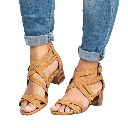 

Wmkox8yii New Cross Strap Zipper Sandals High Heel Chunky Heel Women Sandals