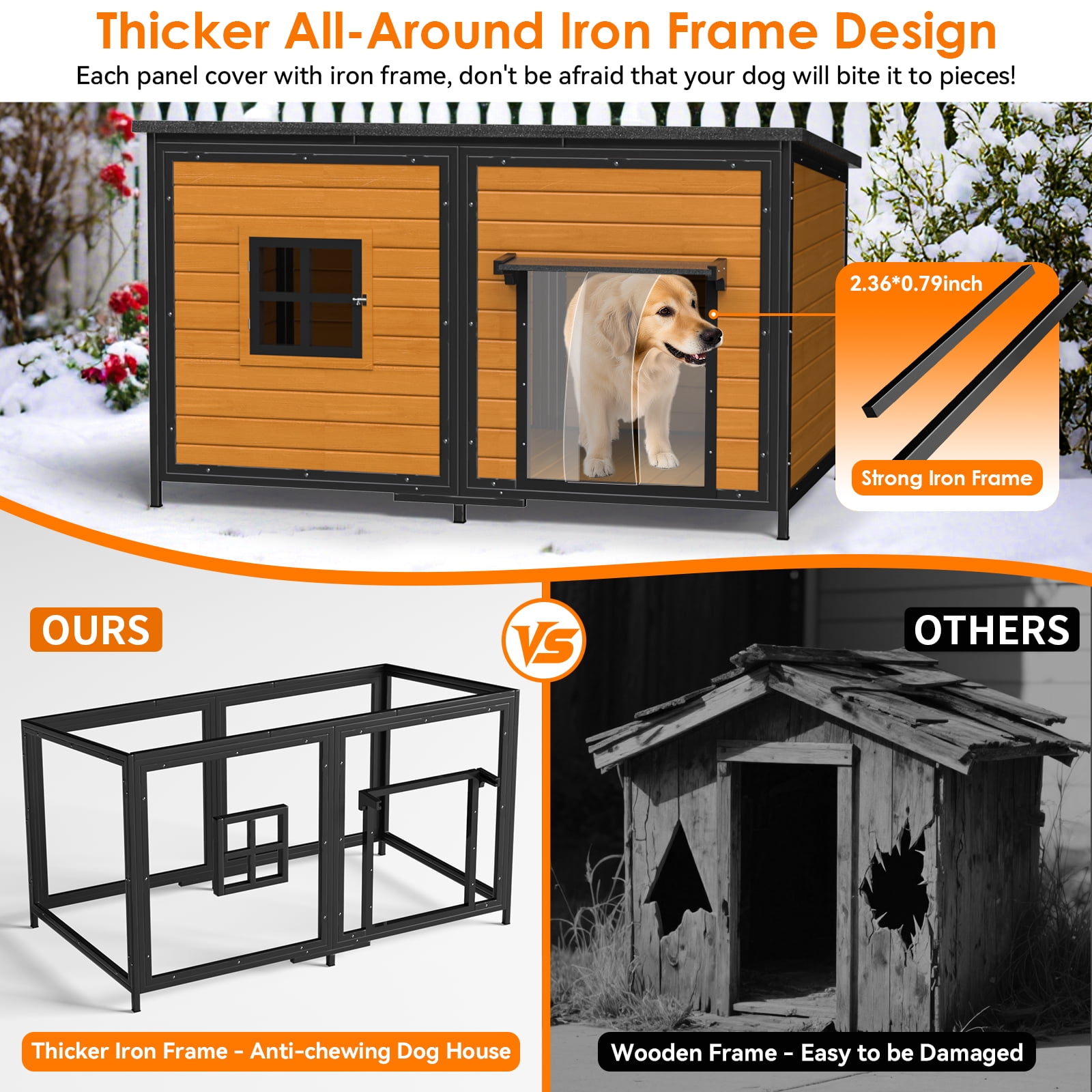 HomeSheek 59" Outdoor Dog House with Insulated Liner, Extra Large Kennel, Weatherproof Roof, Heavy-Duty Anti-Chew Frame for Various sizes Breeds