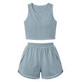 thumbnail image 7 of MXUIKV Two Piece Sets for Women Loungewear Loose Fitted Sleeveless Hollow out Tank Tops Elastic Waist Shorts(Medium,Light Blue), 7 of 7