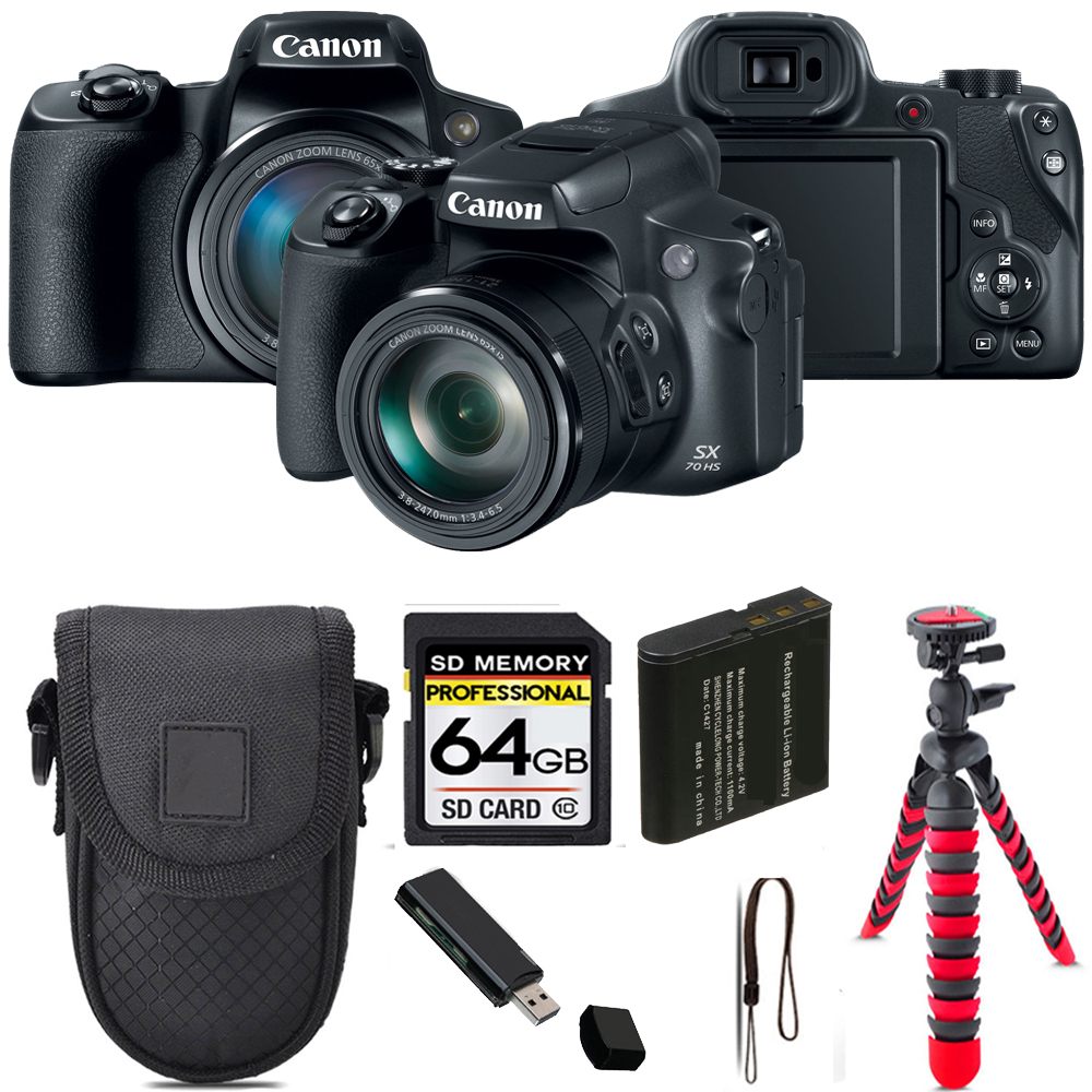 Canon PowerShot SX70 HS Digital Camera + Tripod + Case 64GB Kit