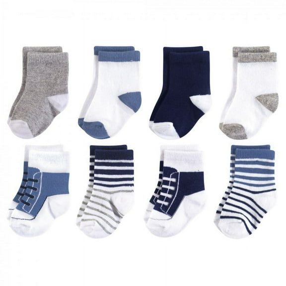 Luvable Friends Baby Boy Fun Essential Socks, Crew Blue Gray, 0-6 Months