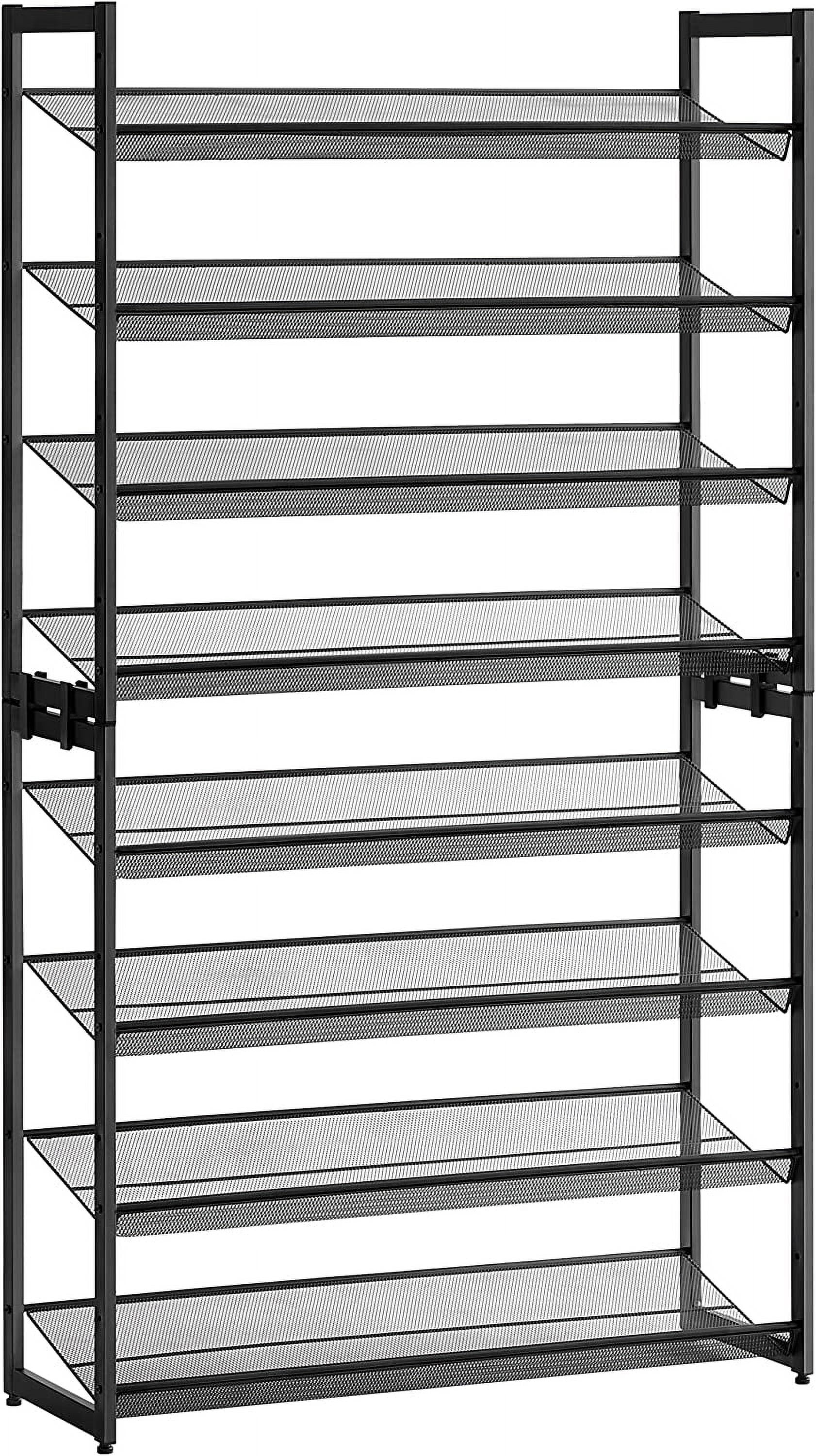 Shoe Rack 8-Tier Holds 32-40 Pairs Shoe Organizer Metal Shoe Storage for Garage Entryway Set of 2 4-Tier Stackable Shoe Shelf with Adjustable Flat or Angled Shelves Black