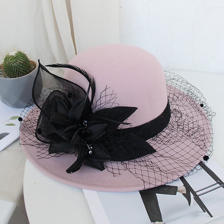 Woolen Fedora Hat with Flower and Veil for Women Fedora Veil Hat - Etsy Australia main image 3