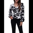 thumbnail image 3 of Blusa de Larga para Mujer, Estilo Babydoll, Ligera, de Poliéster, con Cuello en V y Mangas Abullonadas Floral M, 3 of 10