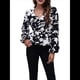 thumbnail image 3 of Top de Larga para Mujer, Jersey Fino, Cuello en V, Abullonada, Babydoll, Ligero, de Poliéster Flores Blancas S, 3 of 10