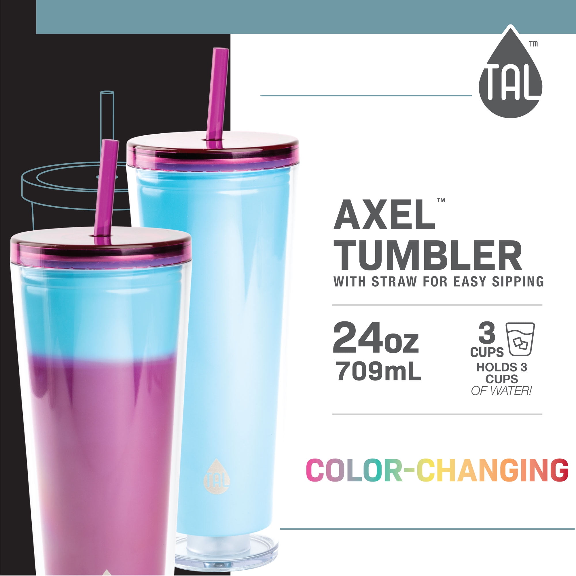 TAL Mutlicolor Reusable Color Changing Tumbler & Straw Set (4 Pack), BPA  Free 709ml, 24oz (Solid Multicolor)