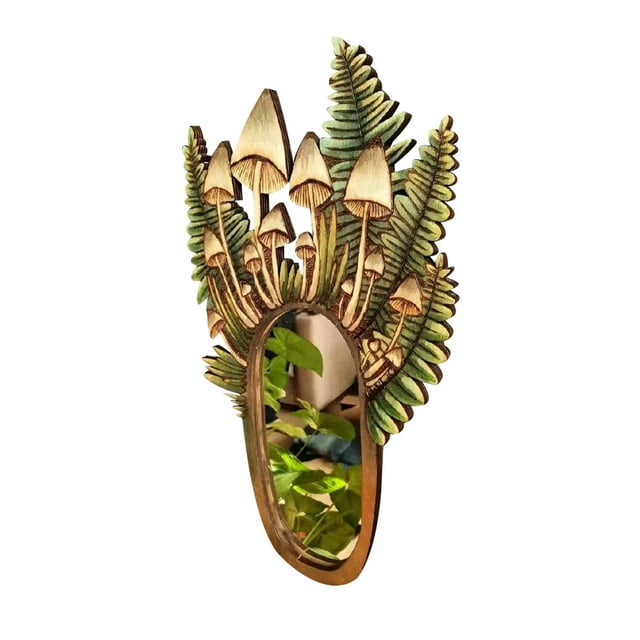 Xihbxyly Espejo de Madera Bohemio con Diseño de Temática Forestal, Marco Artesanal de Abedul Báltico, Decoración de Pared Única con Forma de Hongo, Ideal para Sala de Estar y Dormitorio, Regalo Perfe