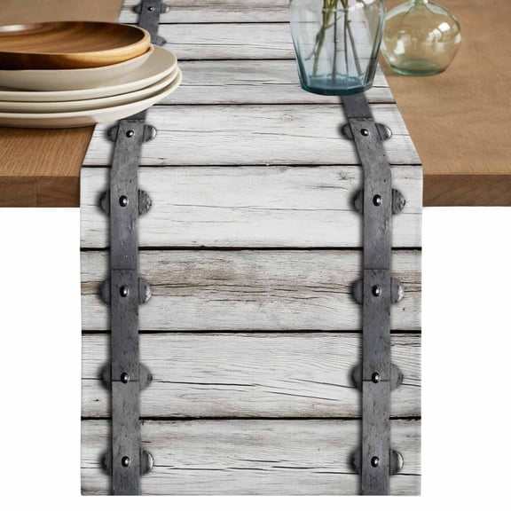 Farmhouse Rustic Table Runner, Vintage Country Wooden Grain Washable Cotton Linen Table Runners 60 Inches Long, Dresser Scarf Runner for Coffee/TV Stands/Kitchen/Cabinets 13''x60''