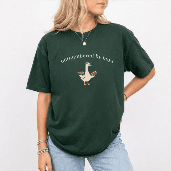 Outnumbered by Boys T Shirt for Women, Funny Boy Mom Goose Graphic Tee, Football Mom Tshirt, Cute Sports Mama Gift