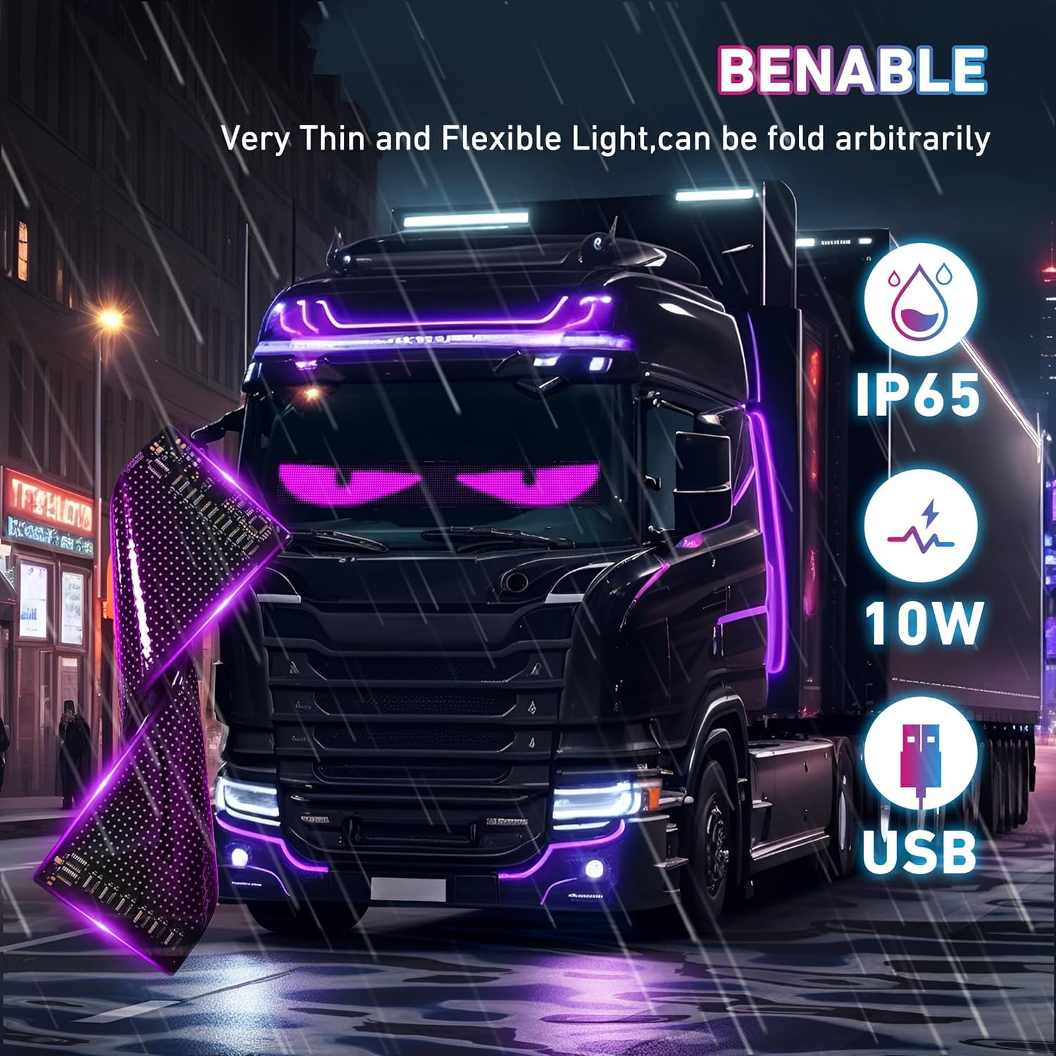 Dynamic Animated LED Car Eyes Halloween, Blinking LED Devil Eyes for Car Truck Windshield, Glowing Demon Eyes Display Flexible Car Panel