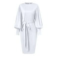 thumbnail image 4 of IROINNID Formal Dress for Women Wedding Guest Evening Party Formal Dress Fall And Winter New Round Neck Bag Hip Lantern Sleeve Large Dress,White, 4 of 4