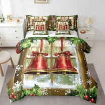 jejeloiu Red Christmas Bell Bedding Comforter Set 7pcs,Happy New Year Queen Bedding Sets,Xmas Berry Snowflake Queen Sheet Sets For Child,Super Cozy Room Decor Reversible