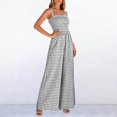 thumbnail image 4 of Women's Plaid Wide Leg Jumpsuit Square Neckline Sleeveless Spaghetti Strap Jumpsuits Overalls Dressy Tighten Waist Pocket Flowy Romper Casual Beach Outfit, 4 of 8